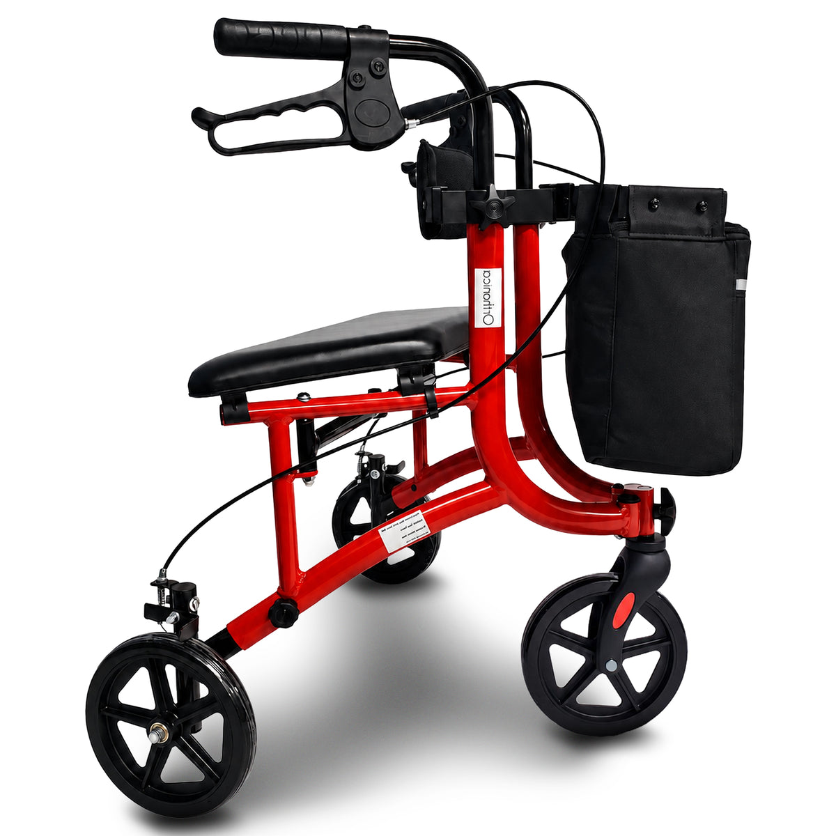 Orthonica 3-Wheel Folding Rollator Walker with Seat Lightweight Aluminium Mobility Aid Adjustable Height Bag