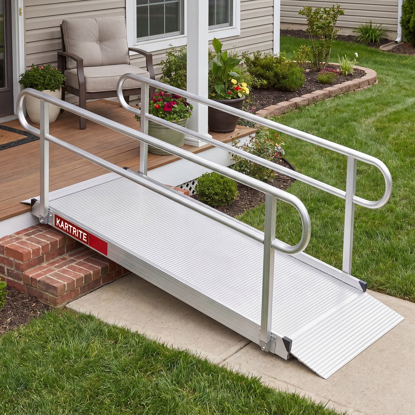 Kartrite 8ft Aluminium Wheelchair Ramp w/ Handrails 380kg Capacity 72cm Width