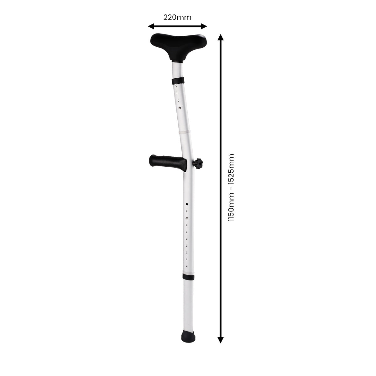 Evekare Heavy Duty Adjustable Underarm Walking Crutch, Lightweight Mobility Aid with Comfort Rubber Grip & Pad, Silver