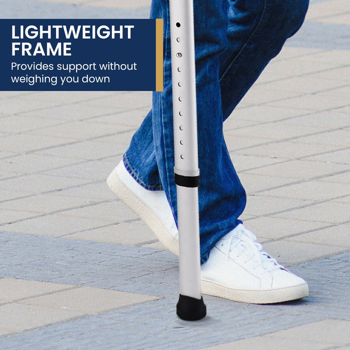 Evekare Heavy Duty Adjustable Underarm Walking Crutch, Lightweight Mobility Aid with Comfort Rubber Grip & Pad, Silver