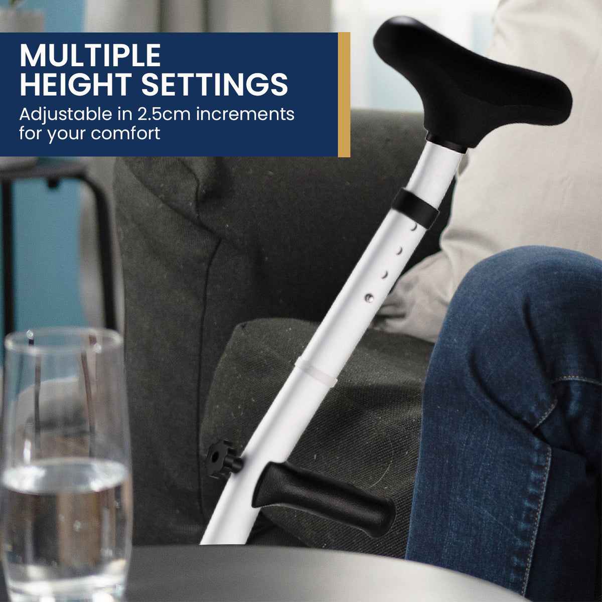 Evekare Heavy Duty Adjustable Underarm Walking Crutch, Lightweight Mobility Aid with Comfort Rubber Grip & Pad, Silver