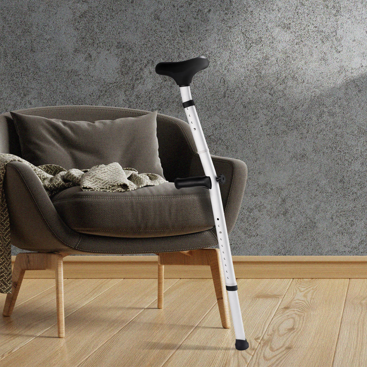 Evekare Heavy Duty Adjustable Underarm Walking Crutch, Lightweight Mobility Aid with Comfort Rubber Grip & Pad, Silver