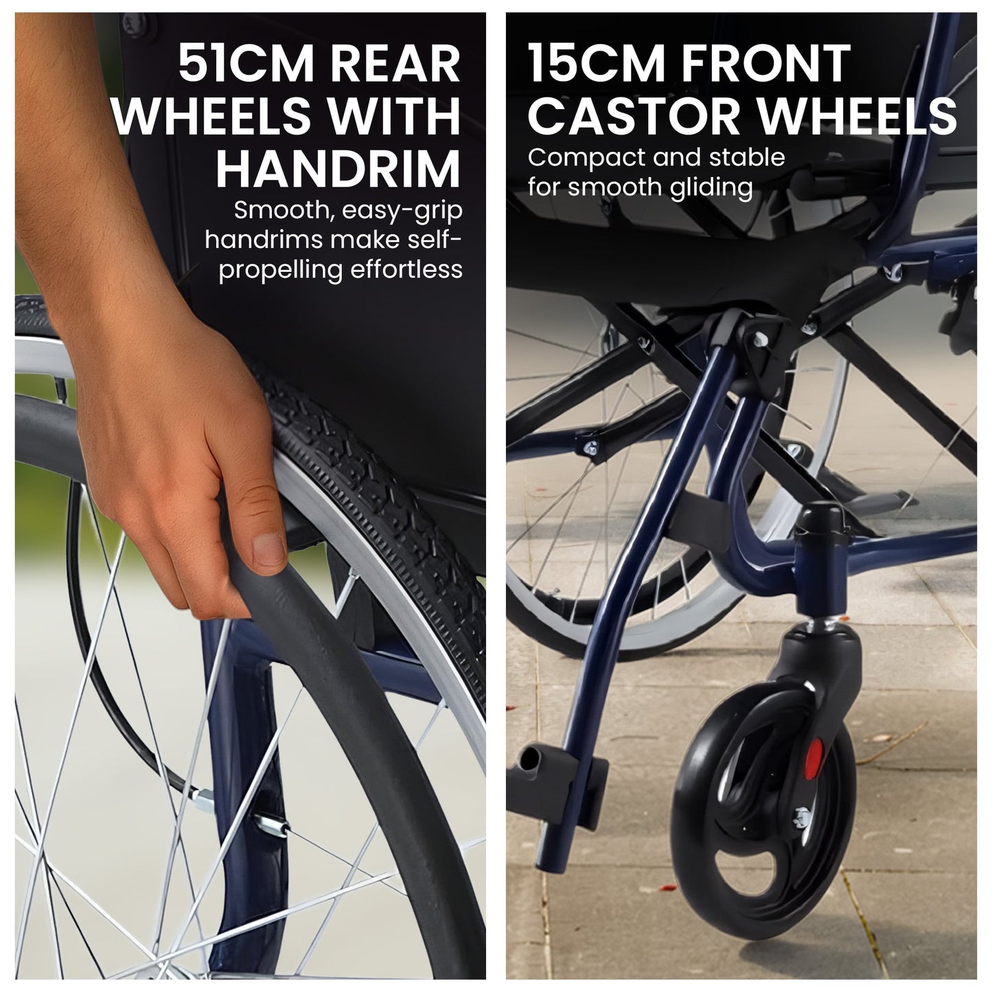 Orthonica 20in Self Propelled Foldable Steel Wheelchair Lightweight Portable