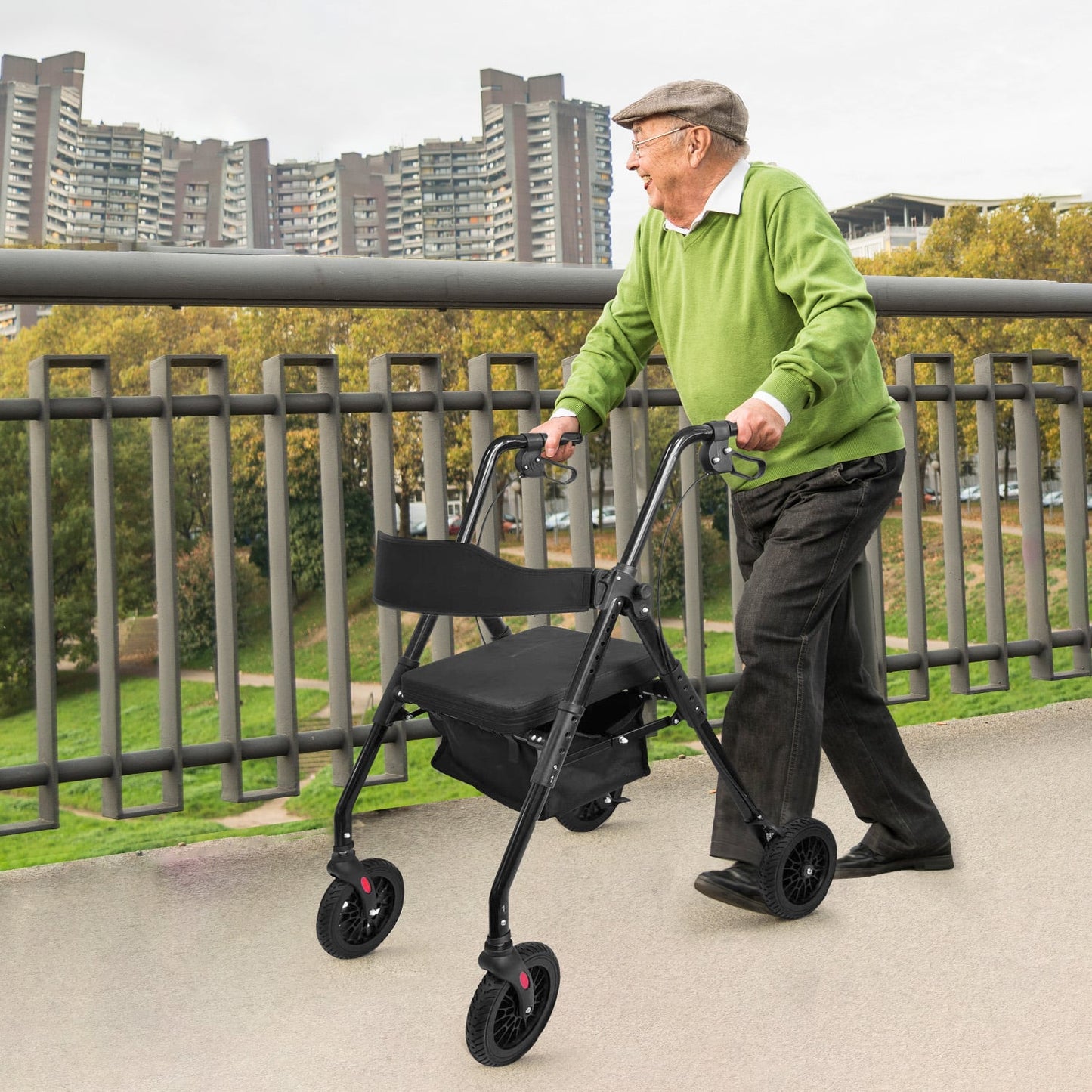 Orthonica Foldable Mobility Steel Rollator Walker 136kg Max Capacity Aid Seat