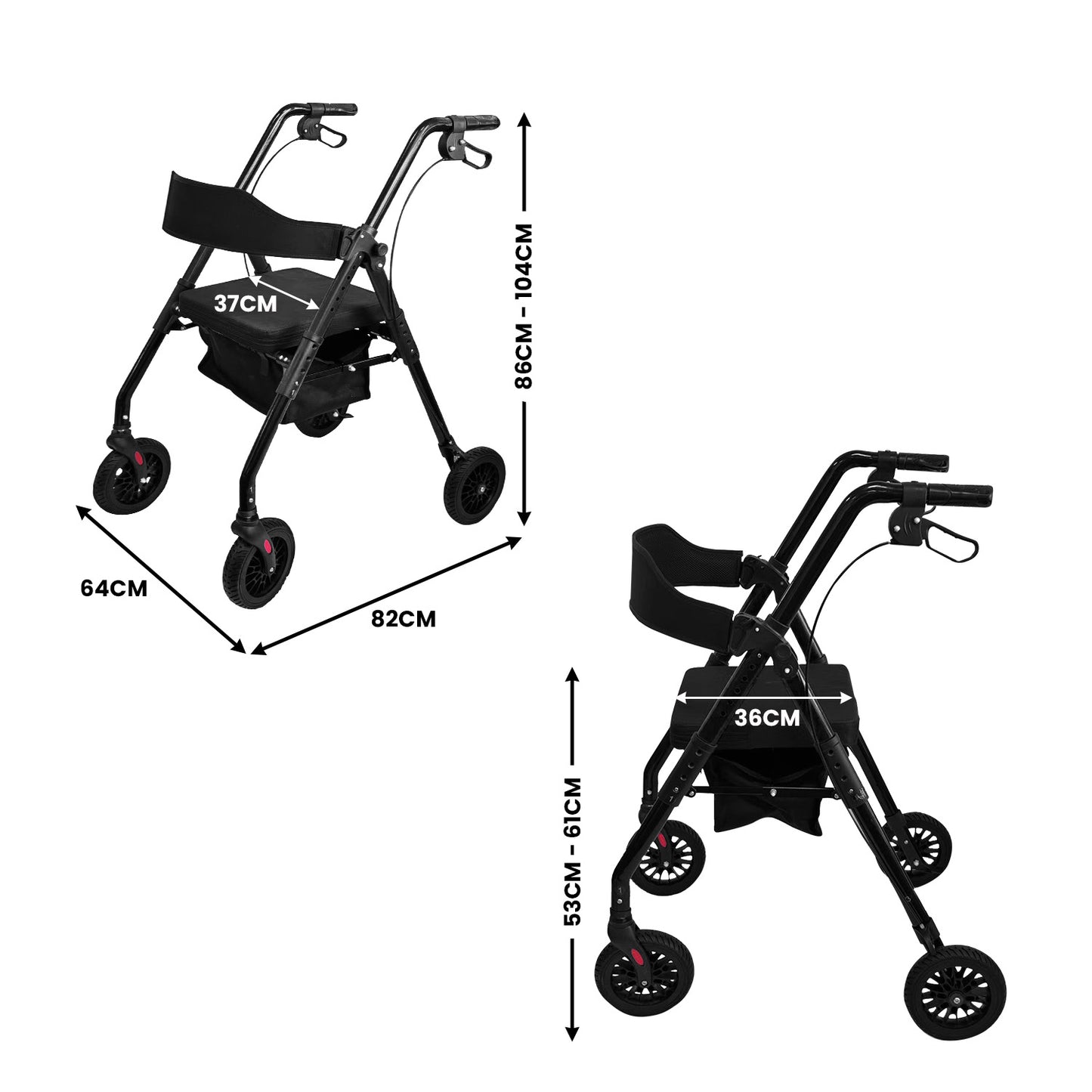 Orthonica Foldable Mobility Steel Rollator Walker 136kg Max Capacity Aid Seat