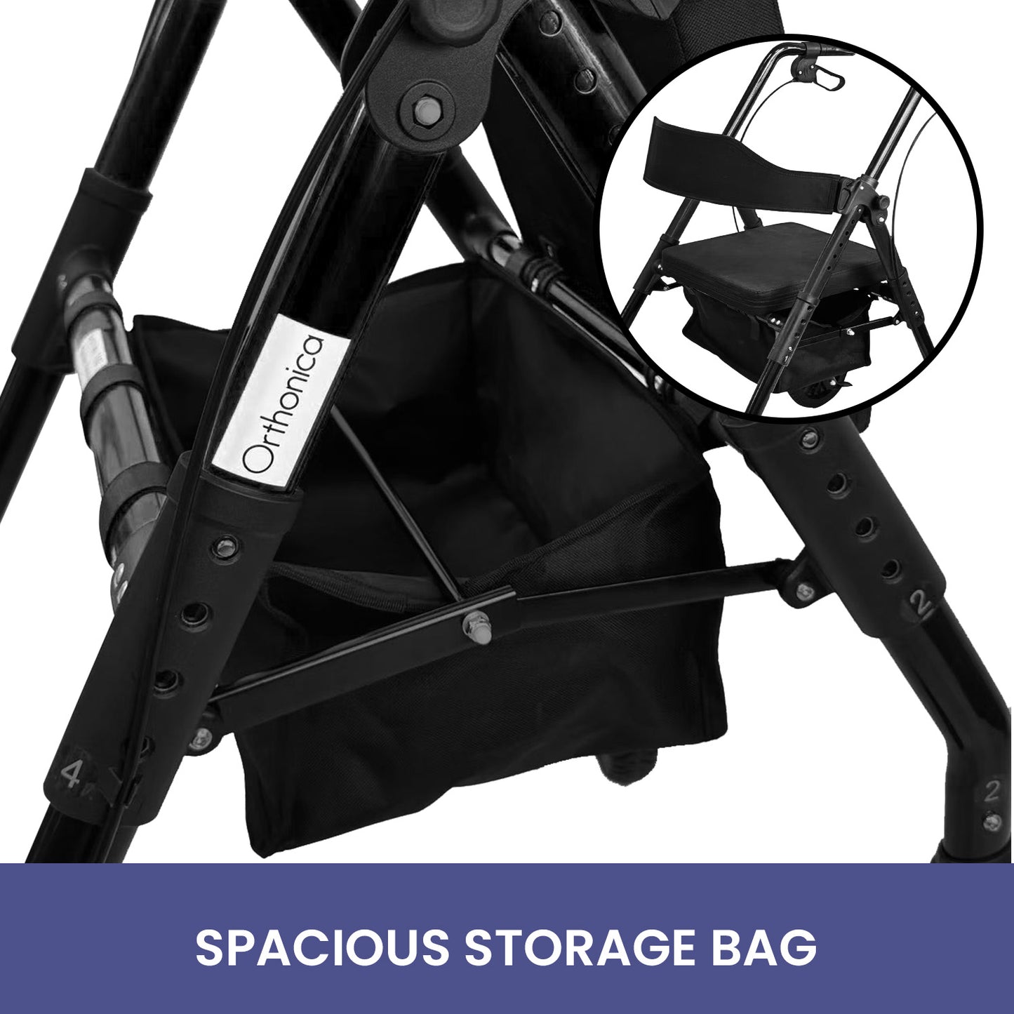 Orthonica Foldable Mobility Steel Rollator Walker 136kg Max Capacity Aid Seat