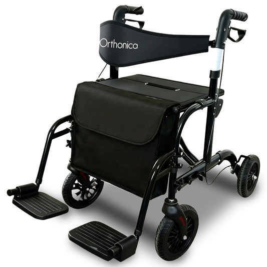 Orthonica Aluminium 2in1 Rollator Wheelchair with Foldable Frame Black & Silver