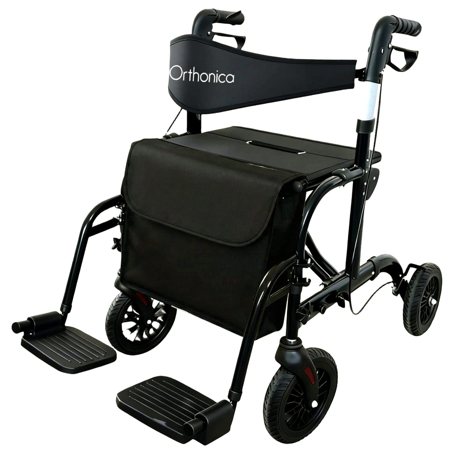 Orthonica Aluminium 2in1 Rollator Wheelchair with Foldable Frame Black & Silver