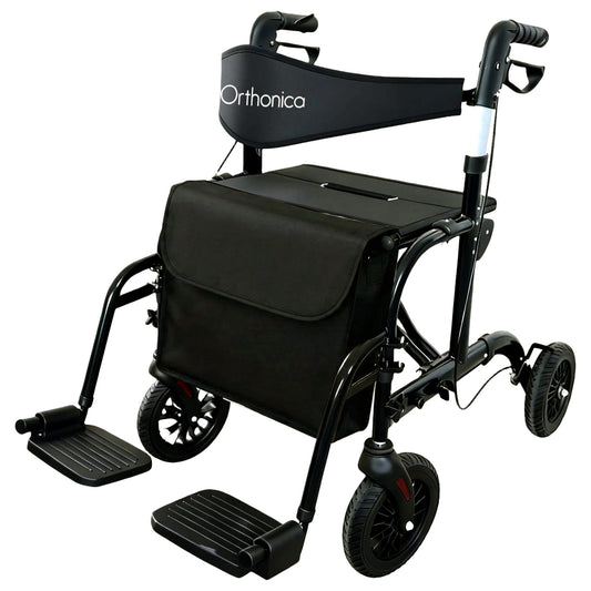 Orthonica Aluminium 2in1 Rollator Wheelchair with Foldable Frame Black & Silver