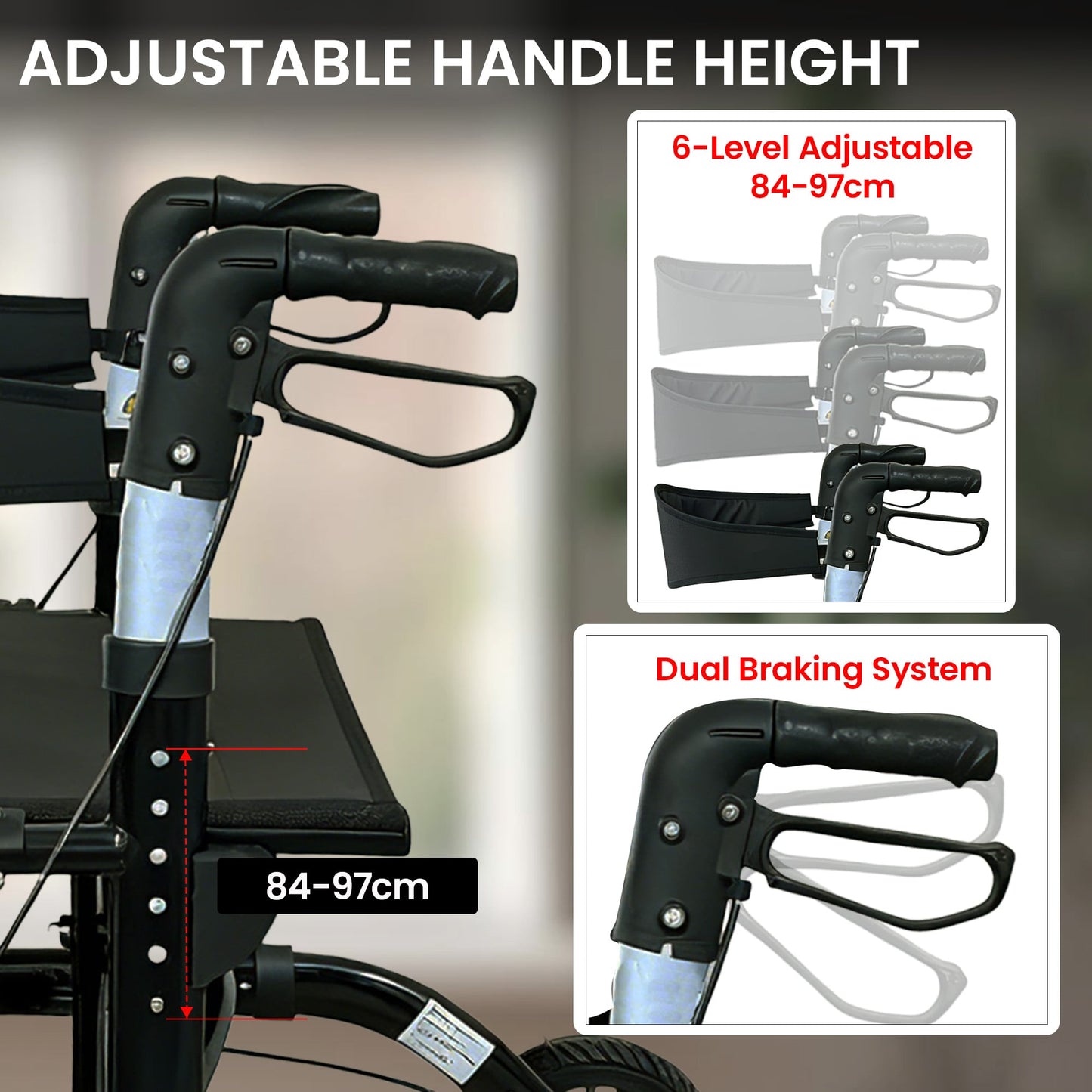 Orthonica Aluminium 2in1 Rollator Wheelchair with Foldable Frame Black & Silver