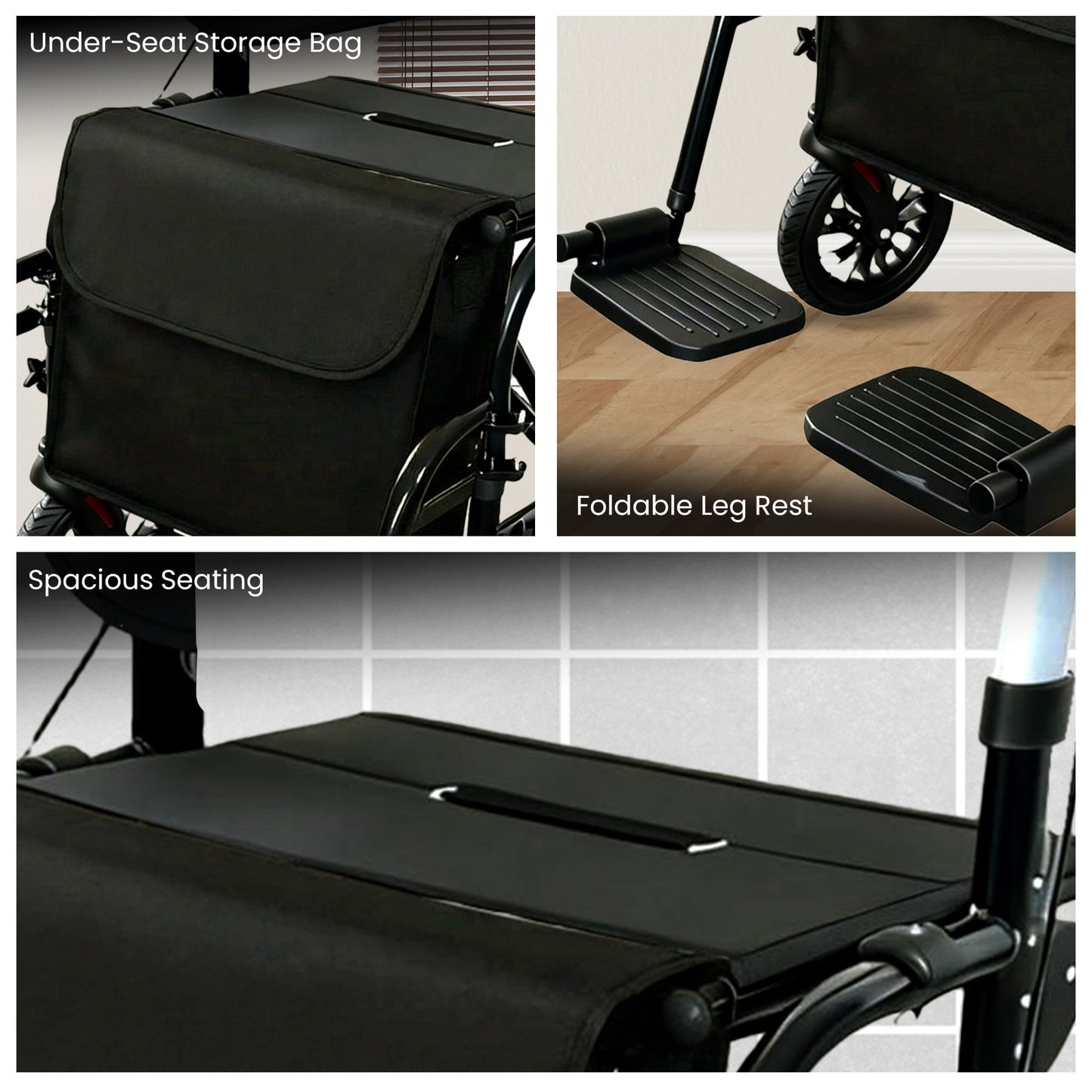 Orthonica Aluminium 2in1 Rollator Wheelchair with Foldable Frame Black & Silver