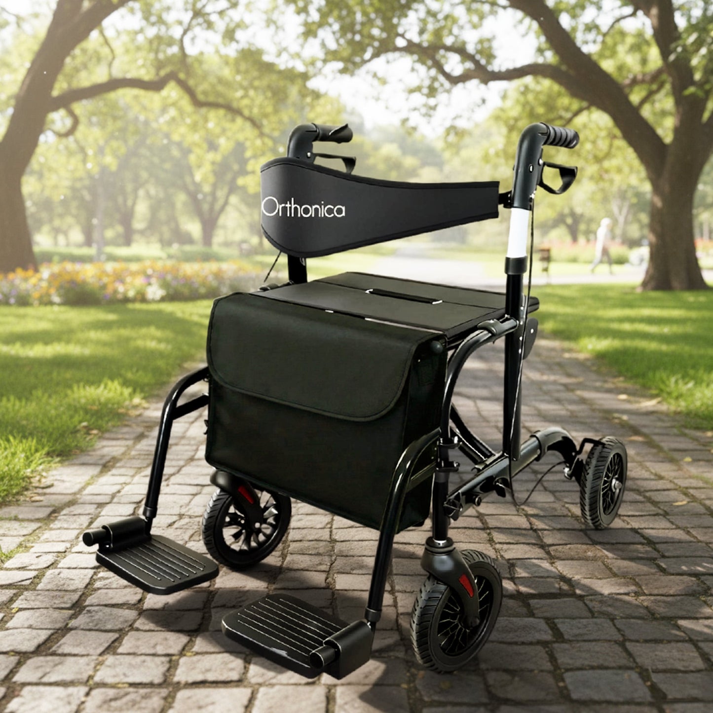 Orthonica Aluminium 2in1 Rollator Wheelchair with Foldable Frame Black & Silver