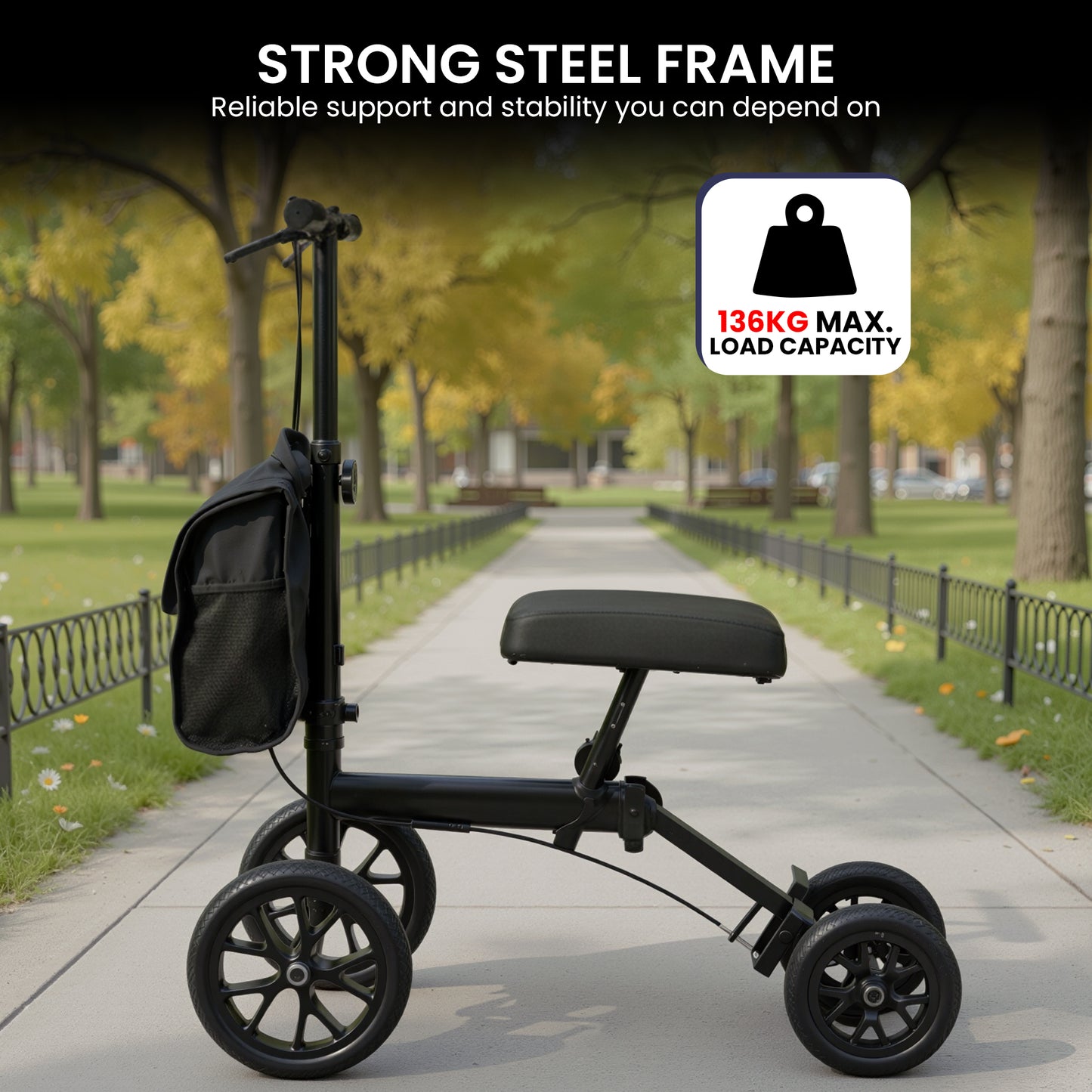 Orthonica Knee Walker with Adjustable Pad and Dual Brakes