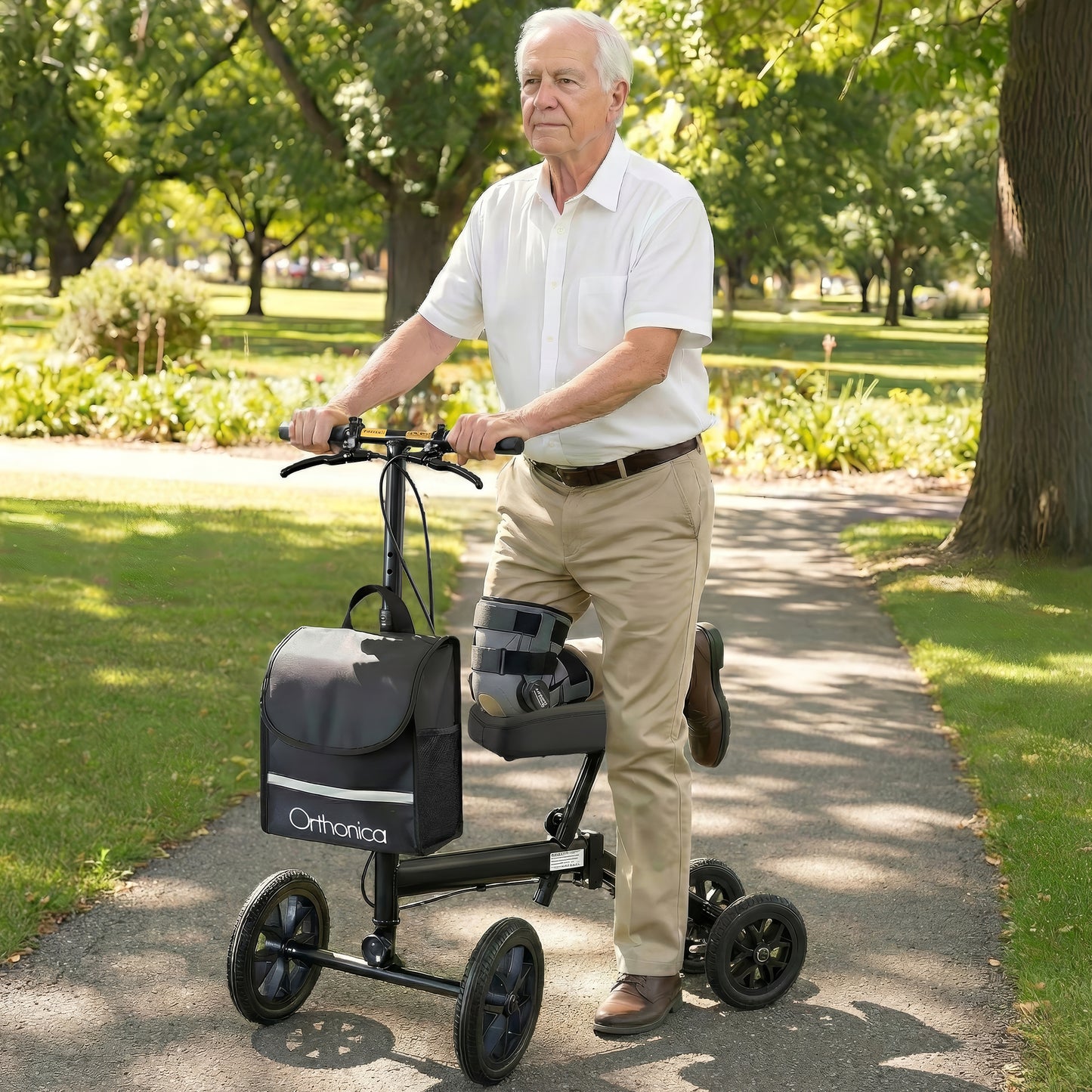 Orthonica Knee Walker with Adjustable Pad and Dual Brakes