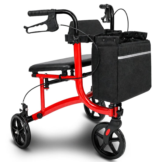 Orthonica 3-Wheel Folding Rollator Walker with Seat Lightweight Aluminium Mobility Aid Adjustable Height Bag