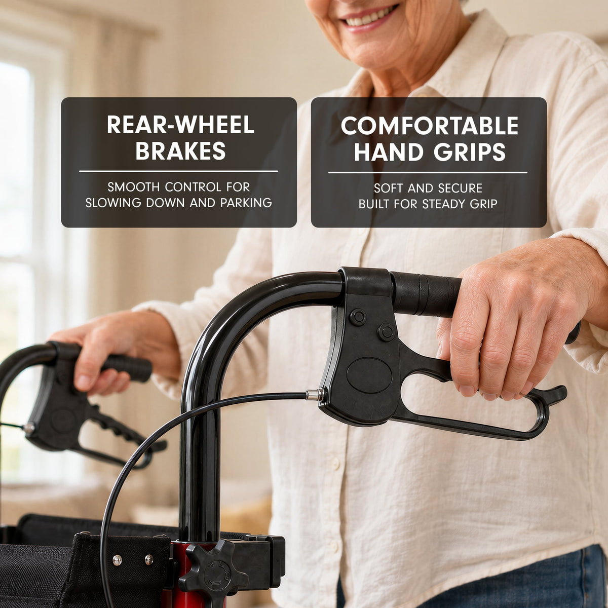 Orthonica 3-Wheel Folding Rollator Walker with Seat Lightweight Aluminium Mobility Aid Adjustable Height Bag