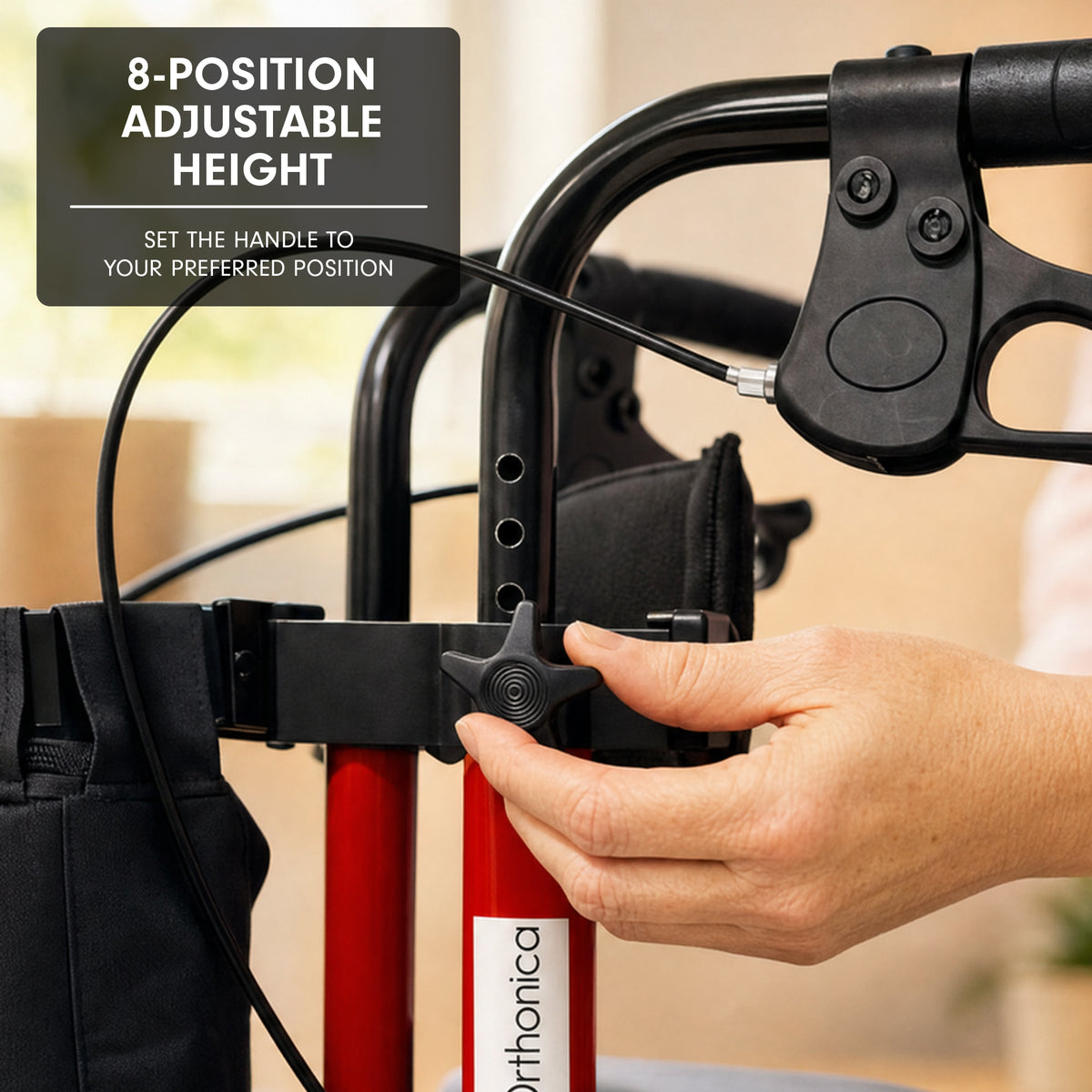 Orthonica 3-Wheel Folding Rollator Walker with Seat Lightweight Aluminium Mobility Aid Adjustable Height Bag