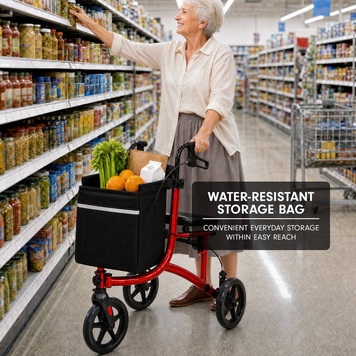Orthonica 3-Wheel Folding Rollator Walker with Seat Lightweight Aluminium Mobility Aid Adjustable Height Bag