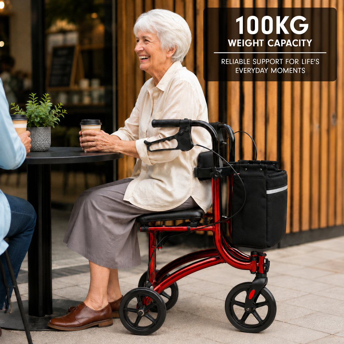 Orthonica 3-Wheel Folding Rollator Walker with Seat Lightweight Aluminium Mobility Aid Adjustable Height Bag