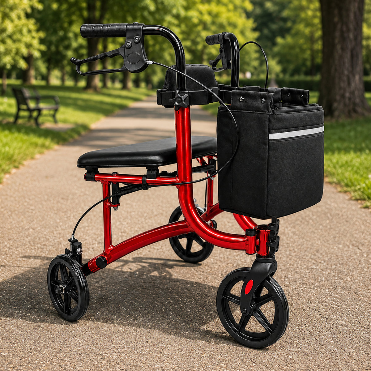 Orthonica 3-Wheel Folding Rollator Walker with Seat Lightweight Aluminium Mobility Aid Adjustable Height Bag
