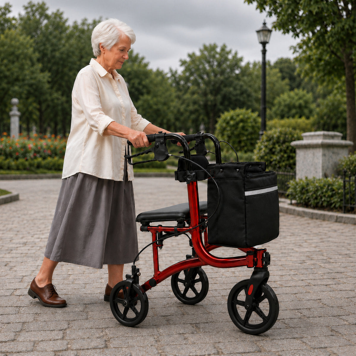 Orthonica 3-Wheel Folding Rollator Walker with Seat Lightweight Aluminium Mobility Aid Adjustable Height Bag