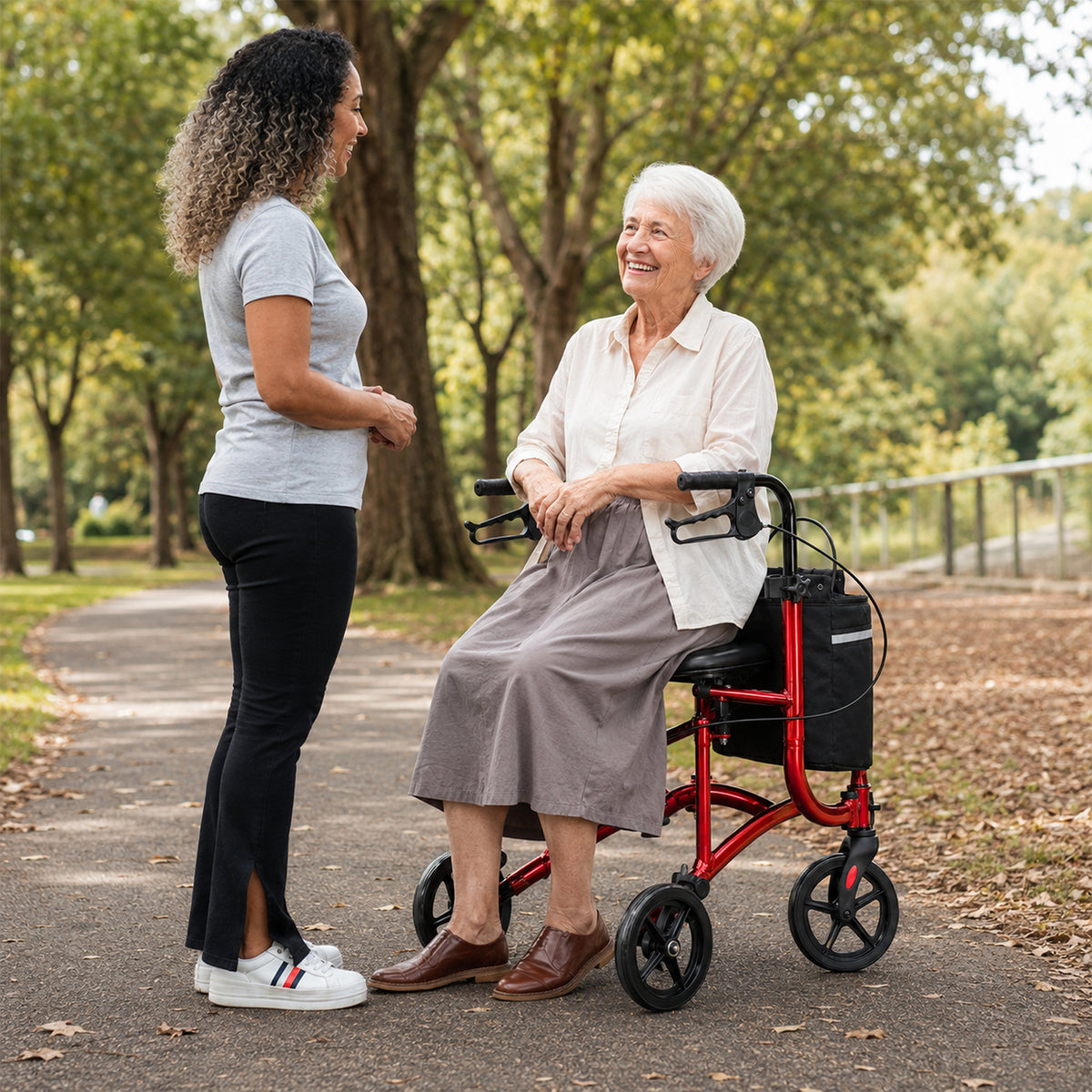 Orthonica 3-Wheel Folding Rollator Walker with Seat Lightweight Aluminium Mobility Aid Adjustable Height Bag
