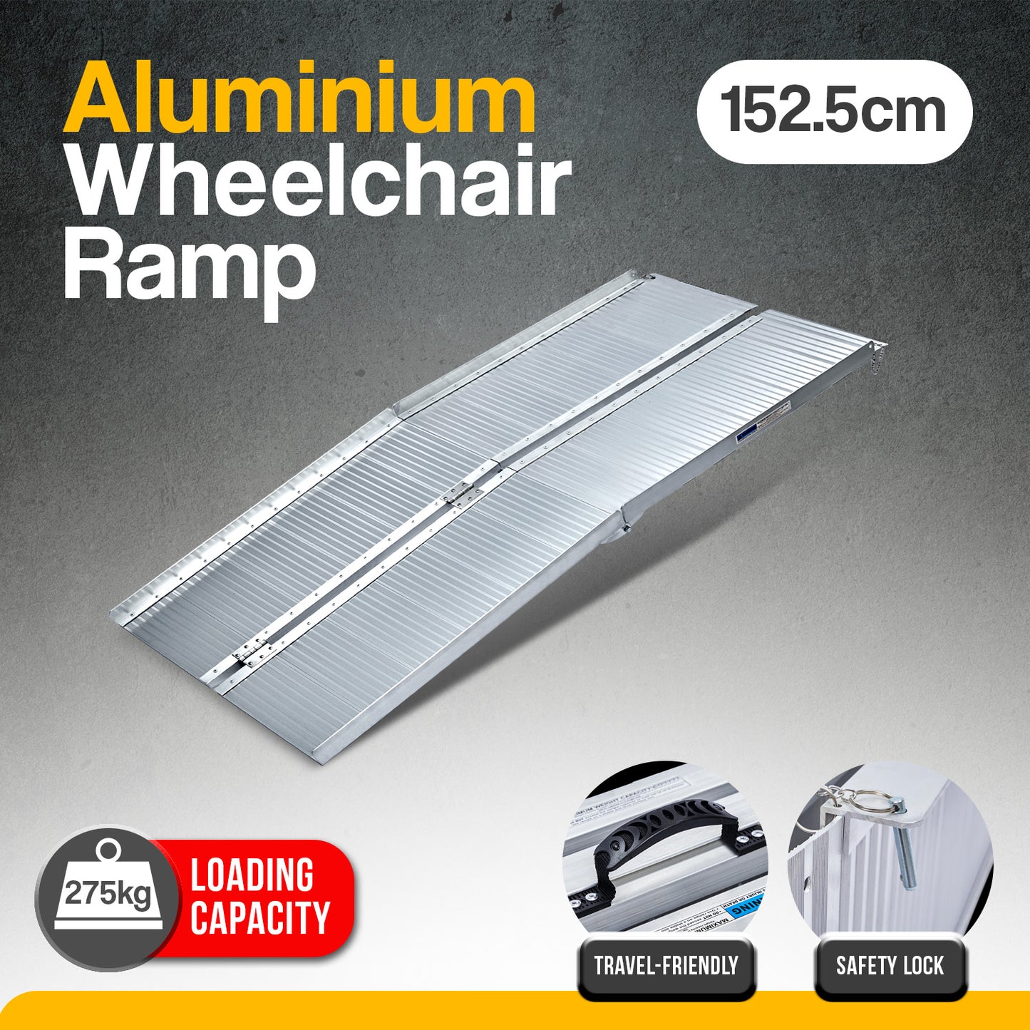 Kartrite 5ft Aluminium Foldable Wheelchair Ramp Non-Slip R02 Silver