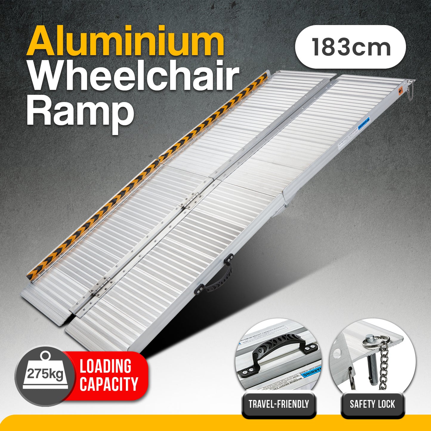 Kartrite 6ft Aluminium Foldable Wheelchair Ramp Non-Slip R02 Silver