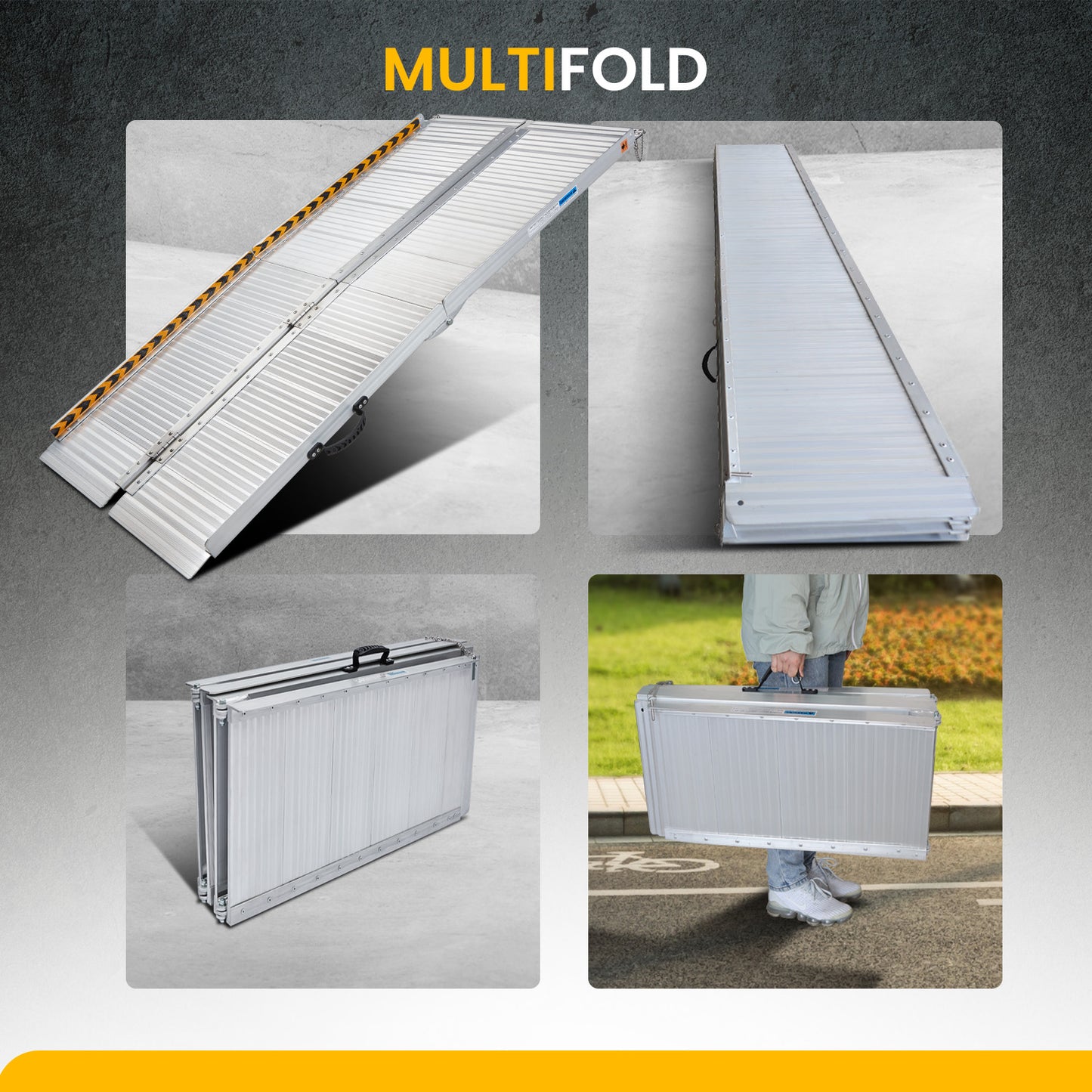 Kartrite 6ft Aluminium Foldable Wheelchair Ramp Non-Slip R02 Silver
