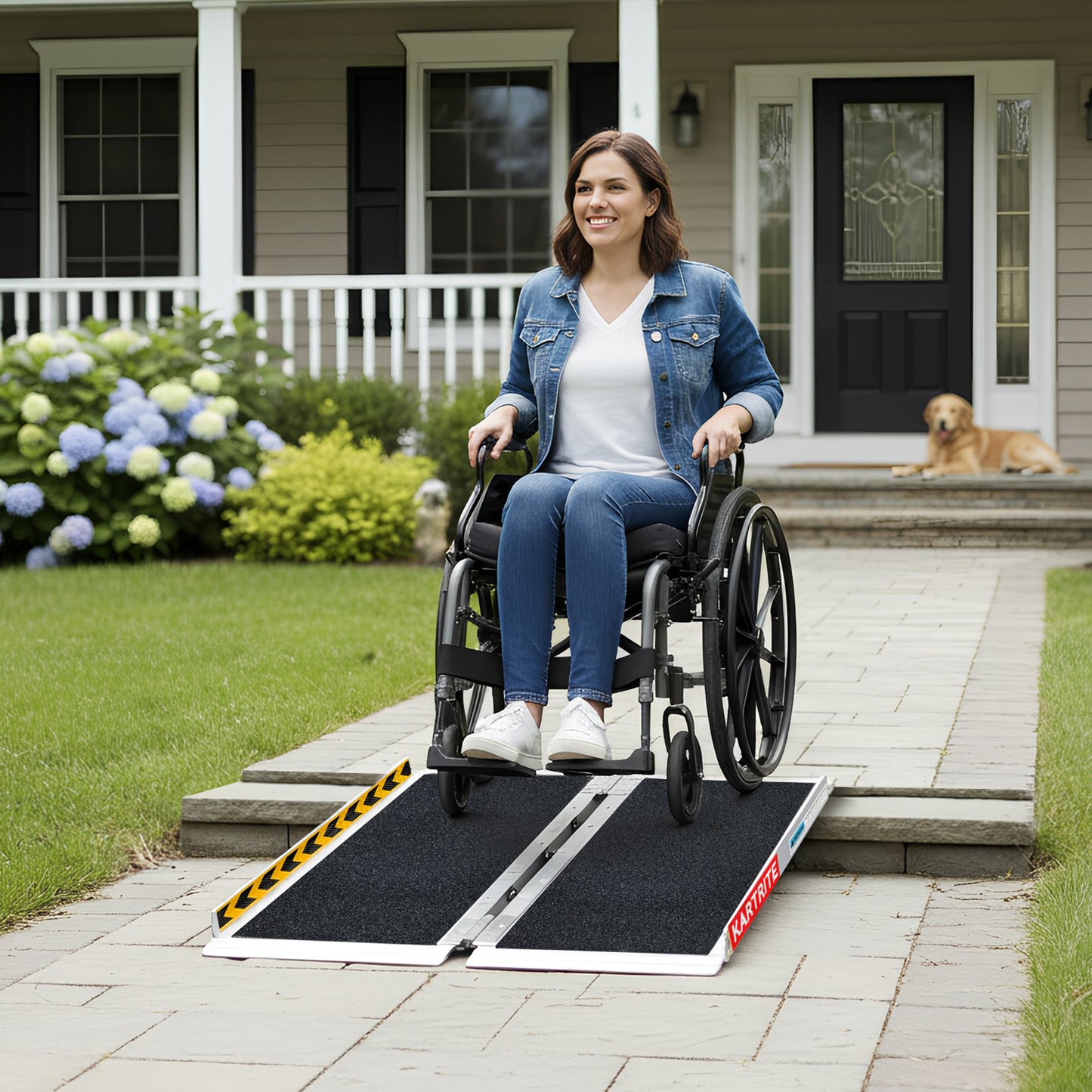 Kartrite Aluminium Wheelchair Ramp 2FT Mobility Ramp with High Grip Surface Safety Side Rails Locking Pin & Carry Handle