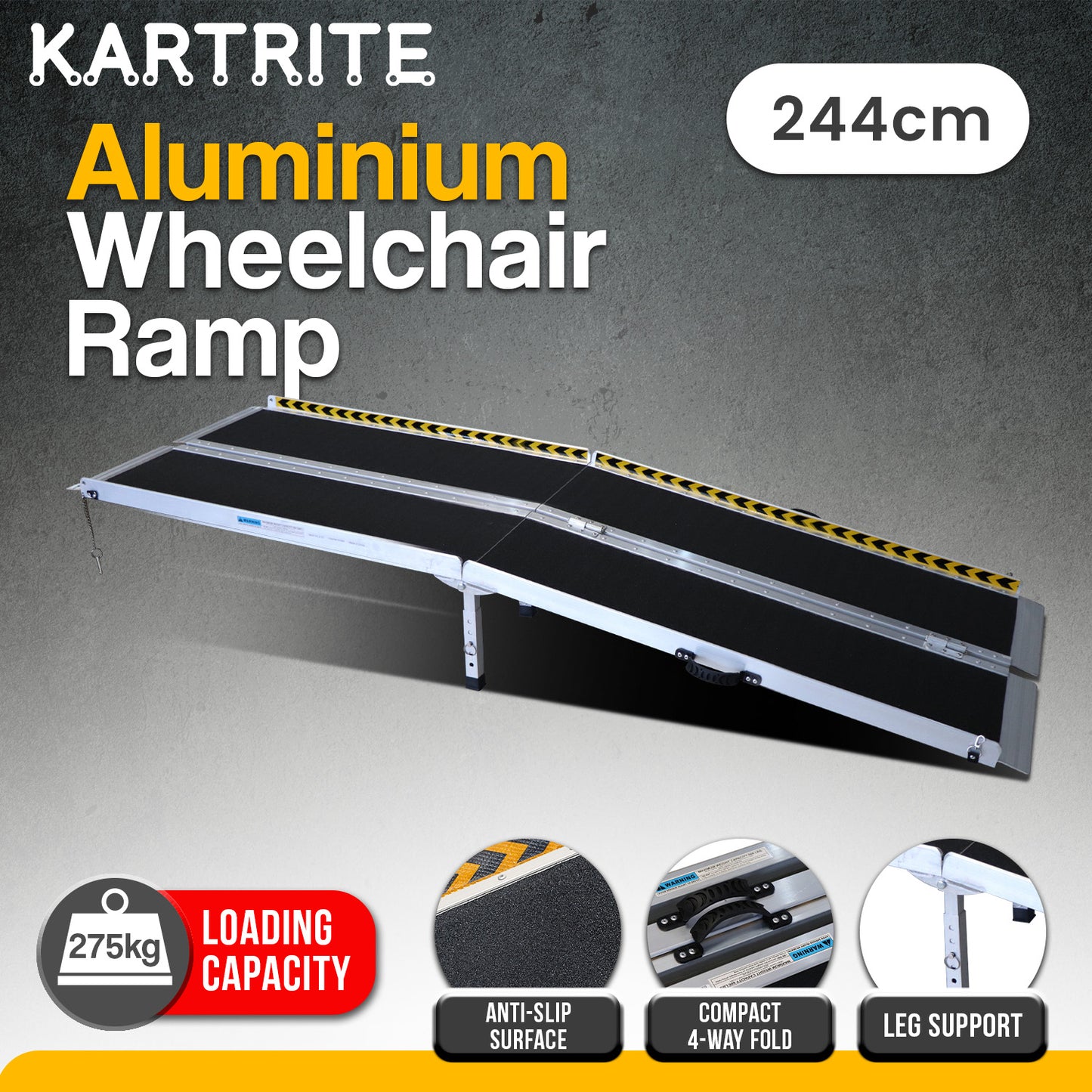 Kartrite Folding Aluminium Wheelchair Ramp 8FT Portable Mobility Access Ramp