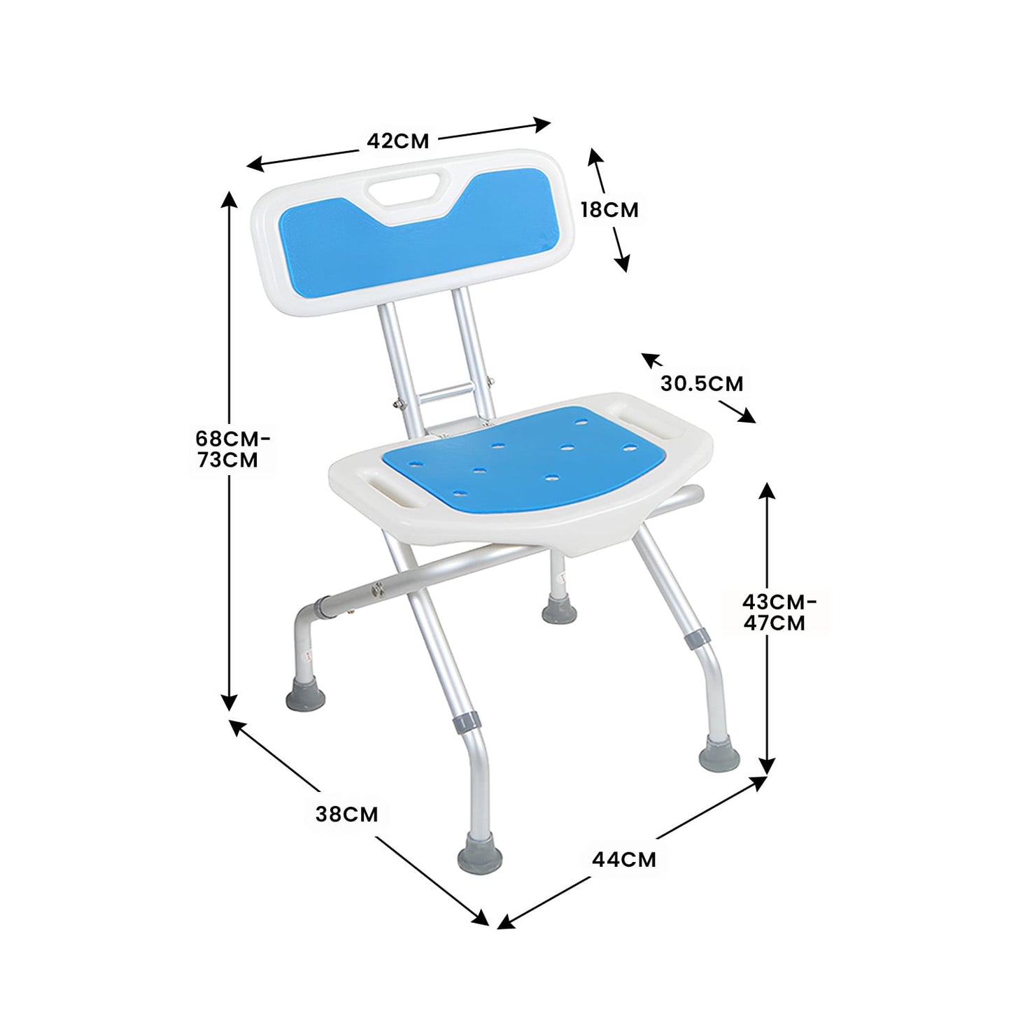 Orthonica Compact & Foldable Shower Chair w/Height Adjustable Aluminium Frame Non Slip Feet HDPE Seat & Backrest