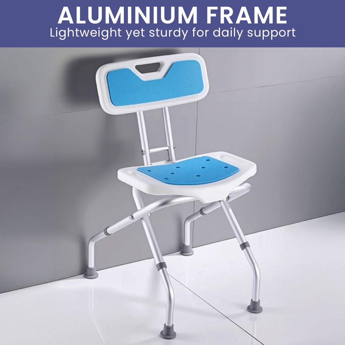 Orthonica Compact & Foldable Shower Chair w/Height Adjustable Aluminium Frame Non Slip Feet HDPE Seat & Backrest
