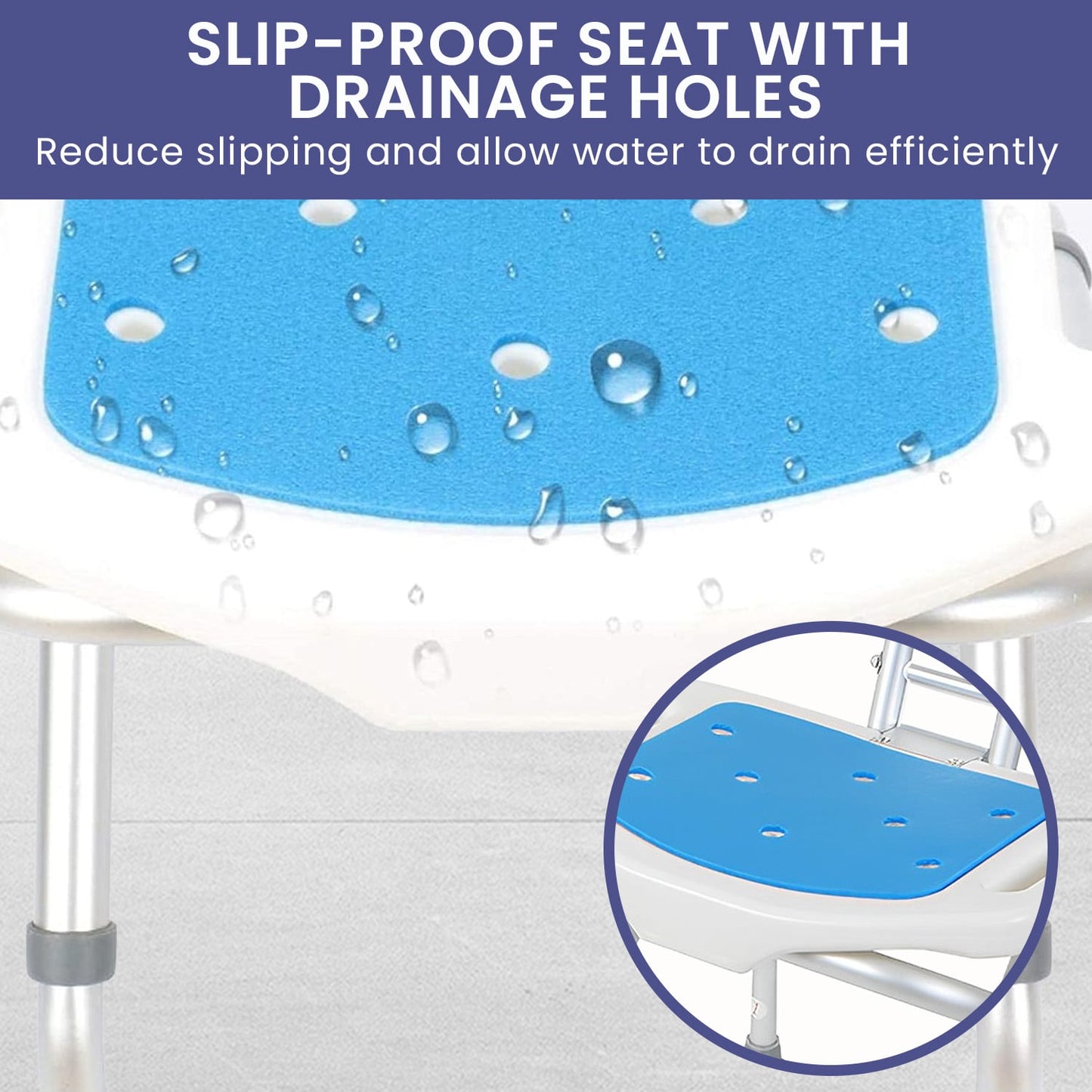 Orthonica Compact & Foldable Shower Chair w/Height Adjustable Aluminium Frame Non Slip Feet HDPE Seat & Backrest