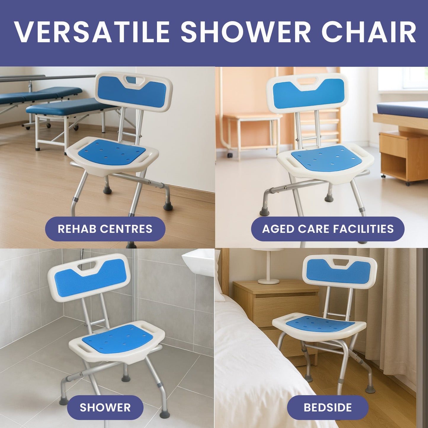 Orthonica Compact & Foldable Shower Chair w/Height Adjustable Aluminium Frame Non Slip Feet HDPE Seat & Backrest