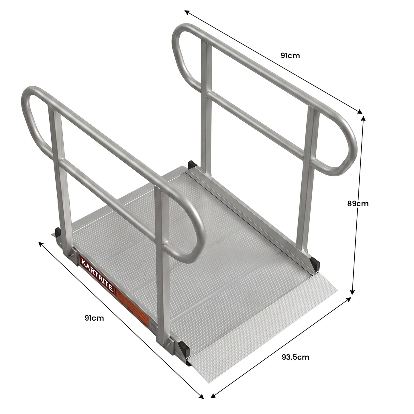 Kartrite 3ft Aluminium Wheelchair Ramp w/ Handrails 380kg Capacity 93.5cm Width