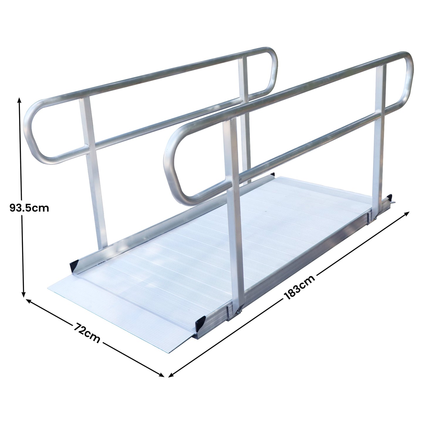 Kartrite 6ft Aluminium Wheelchair Ramp with Handrails 386kg Capacity 72cm Width