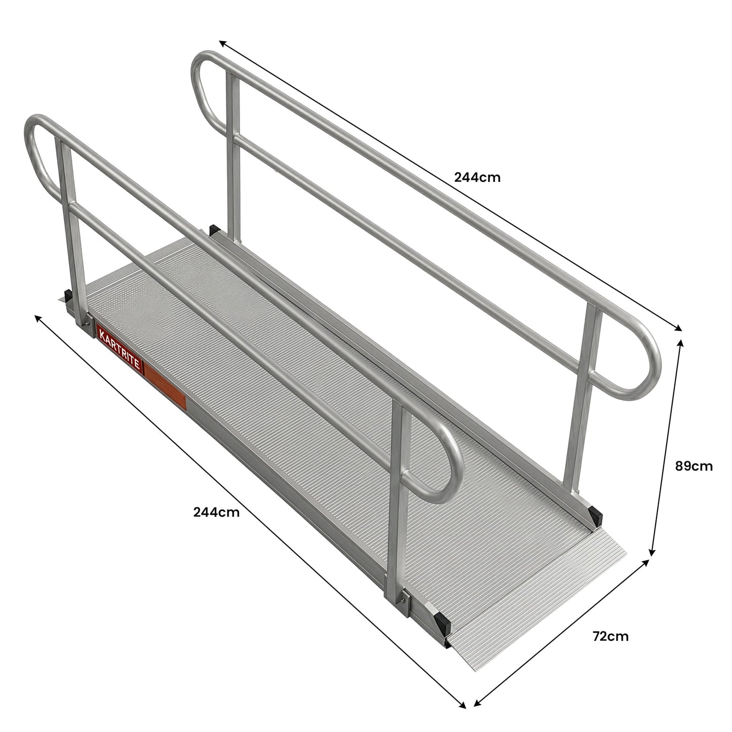 Kartrite 8ft Aluminium Wheelchair Ramp w/ Handrails 380kg Capacity 72cm Width