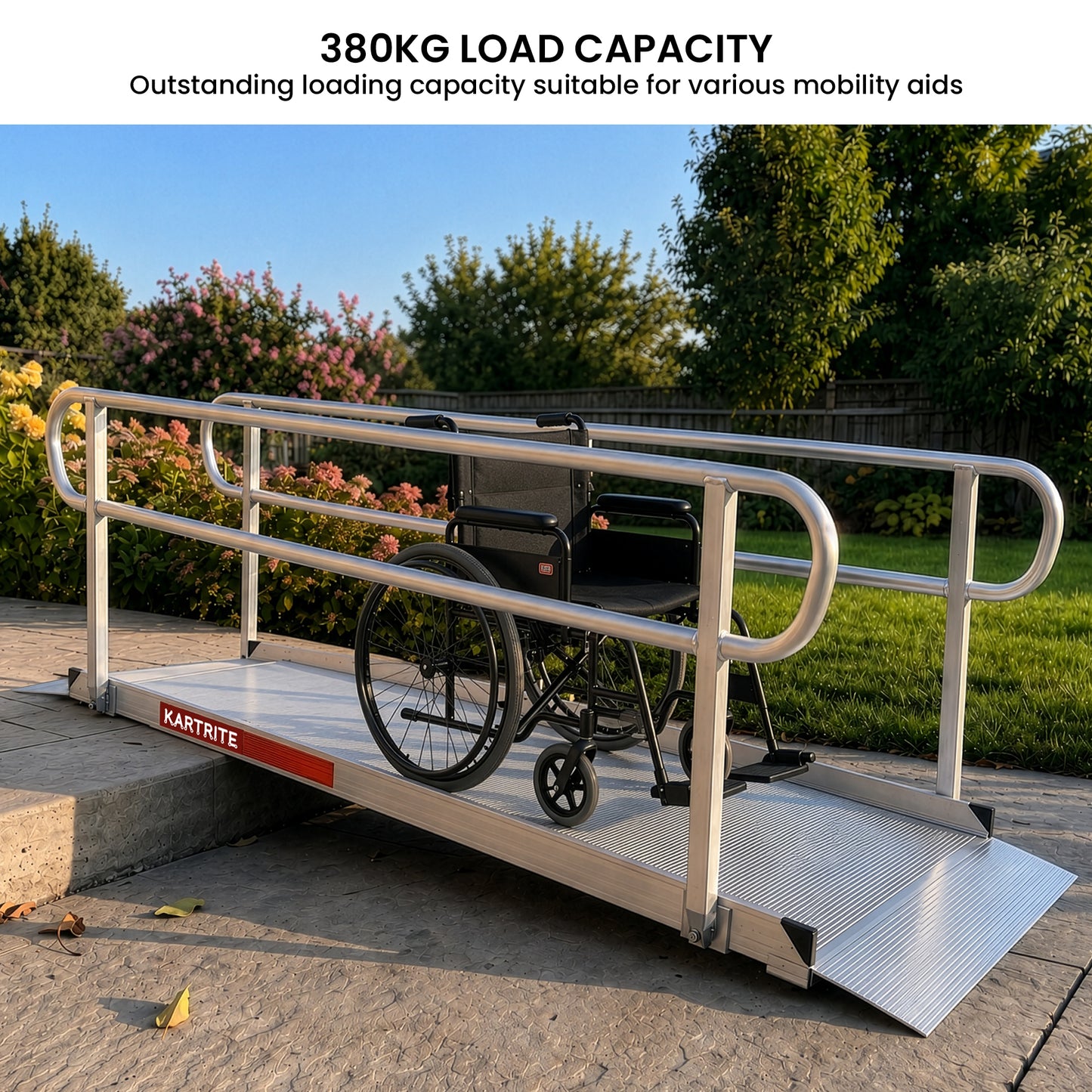Kartrite 8ft Aluminium Wheelchair Ramp w/ Handrails 380kg Capacity 93.5cm Width