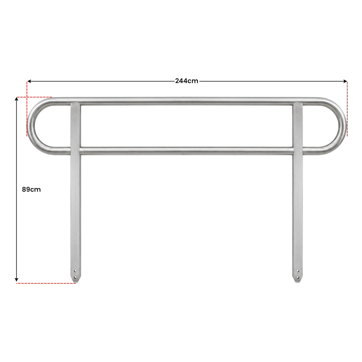 Kartrite Aluminium Safety Handrails for 8ft Wheelchair Ramp Rustproof Support Side Rails for Mobility Scooter Walker