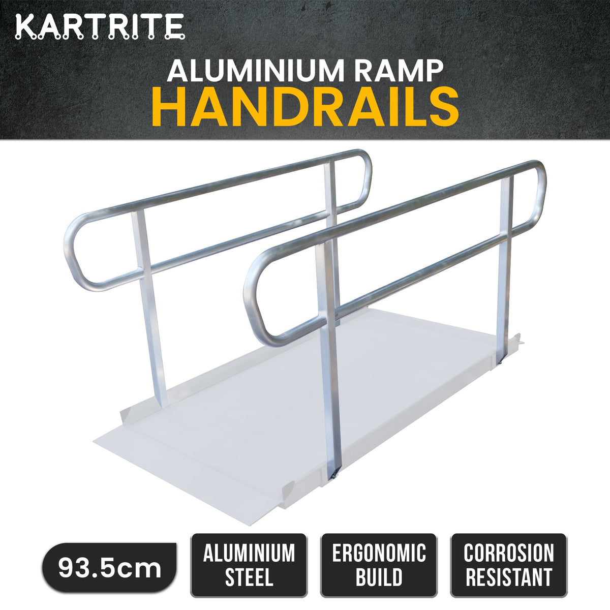Kartrite Aluminium Safety Handrails for 6ft Wheelchair Ramp - Rust Free Outdoor Support Side Rails for Mobility