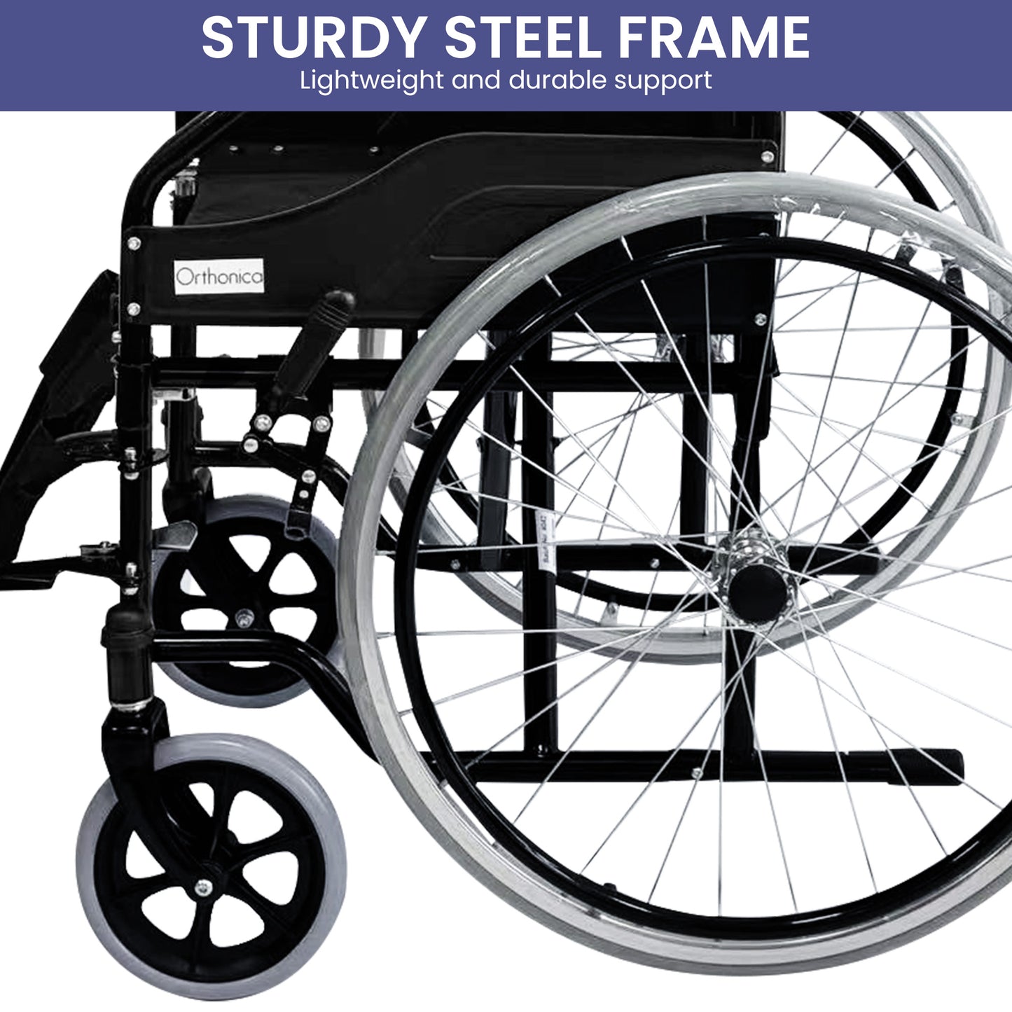 Orthonica 24in Self Propelled Foldable Steel Wheelchair - Black
